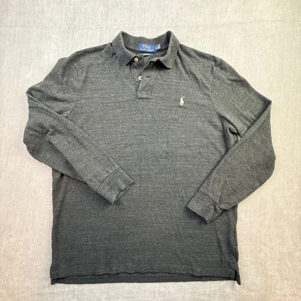 Polo Ralph Lauren Mens Long Sleeve Polo Shirt Charcoal Grey‎ Heather L